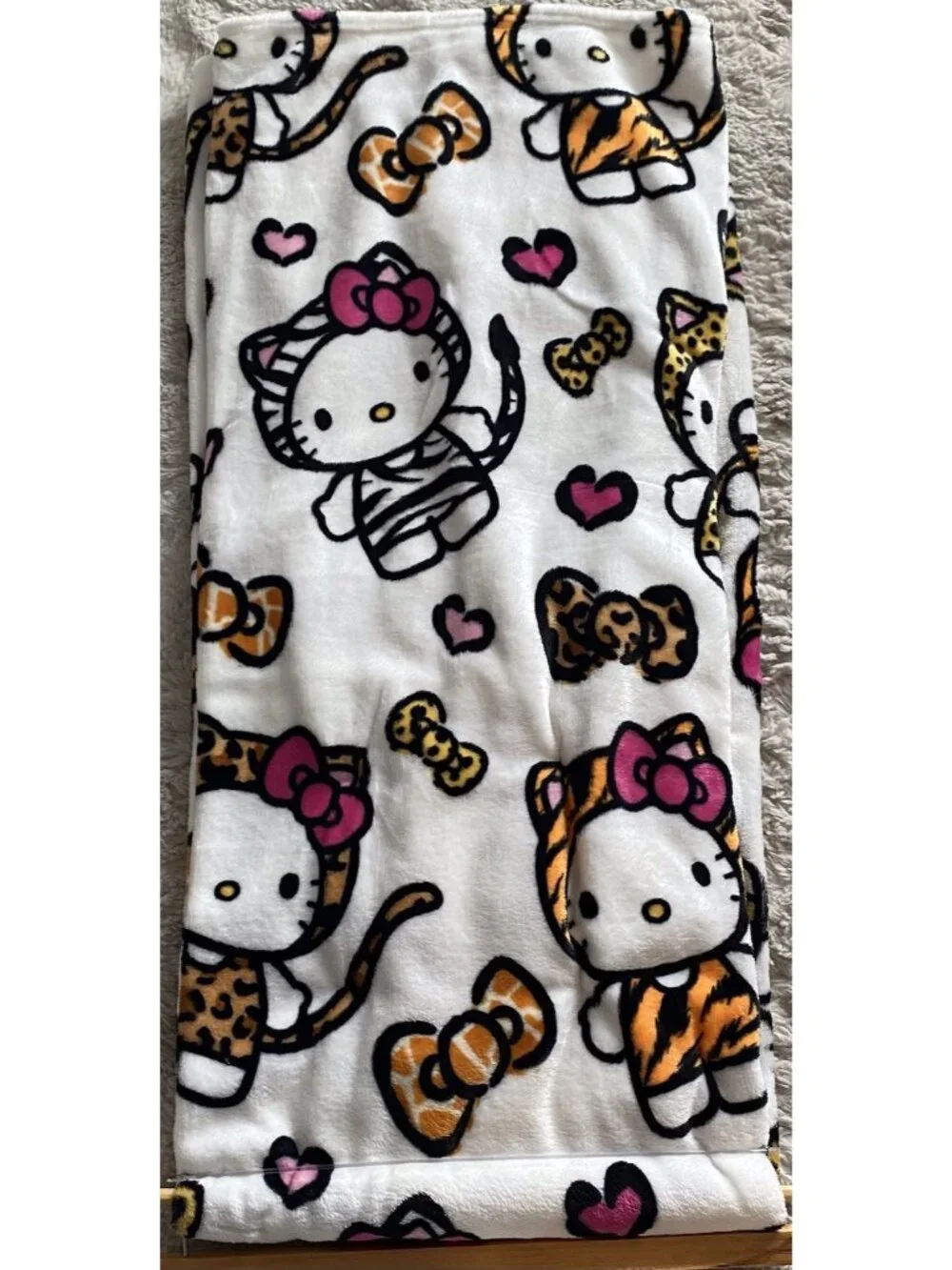 Hello Kitty Animal Print Soft Throw Blanket 50” X 70” Tiger Zebra Cheetah NEW